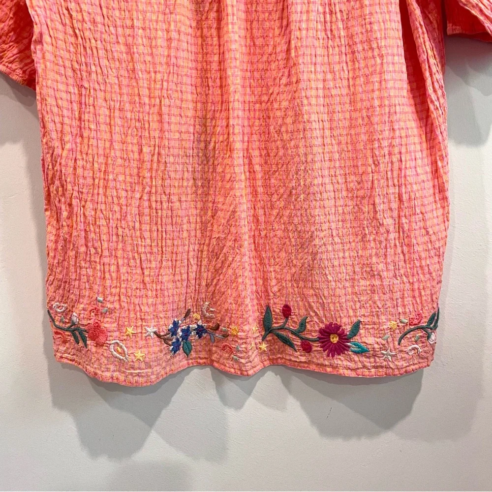 Johnny Was Olinda Embroidered Puff Sleeve Textured Blouse